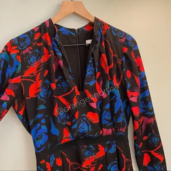 Hunter Bell New York Blue Red Black Floral V Neck Long Sleeve Maxi Dress Gown 2